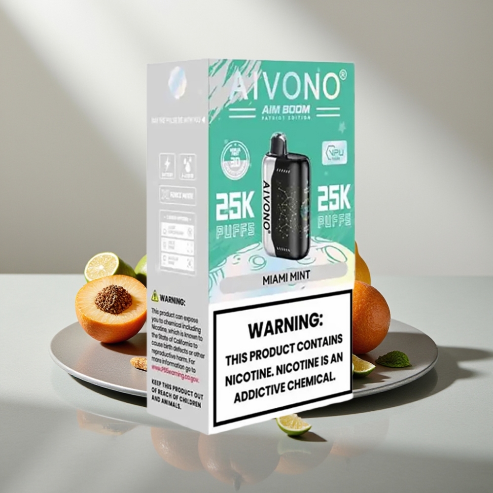 Aivono AIM BOOM 25000 Puffs 28ml 650mAh 1.2Ω Type-C 90g מנטה מיאמי