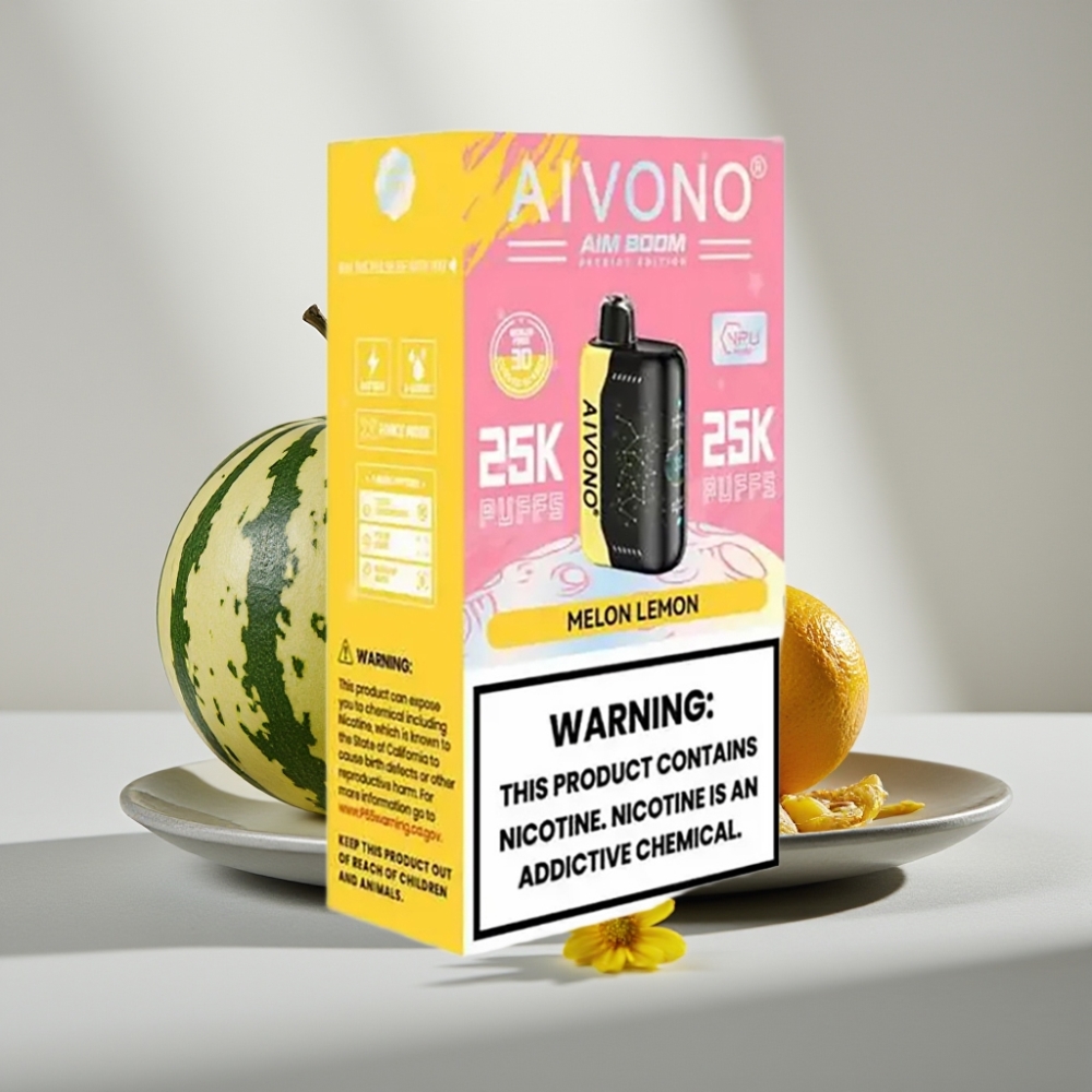 Aivono AIM BOOM 25000 Puffs 28ml 650mAh 1.2Ω Type-C 90g מלון לימון