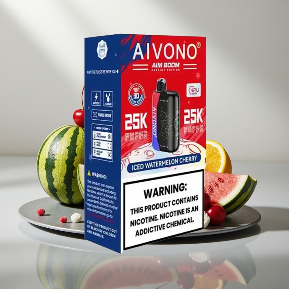 Aivono AIM BOOM 25000 Puffs 28ml 650mAh 1.2Ω Type-C 90g אבטיח דובדבן קפוא