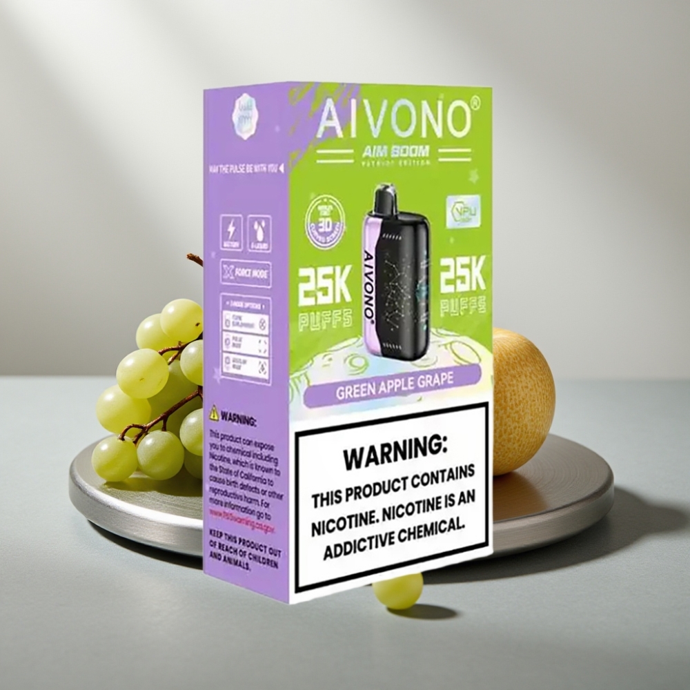 Aivono AIM BOOM 25000 Puffs 28ml 650mAh 1.2Ω Type-C 90g תפוח ירוק ענב