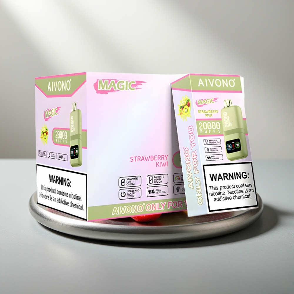 Aivono AIM MAGIC 20000 Puffs 0%-5% Nic 26ml Dual Mesh LCD Type-C 600mAh תות קיווי
