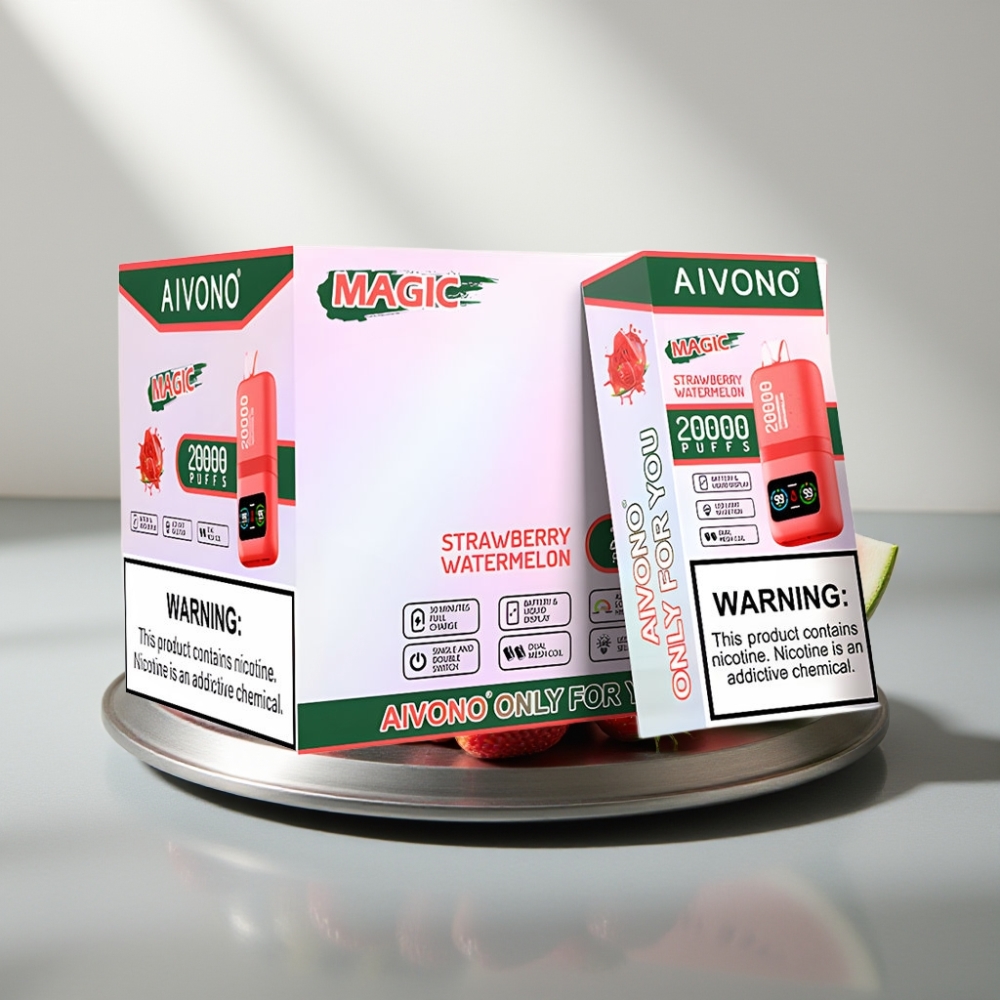 Aivono AIM MAGIC 20000 Puffs 0%-5% Nic 26ml Dual Mesh LCD Type-C 600mAh תות אבטיח