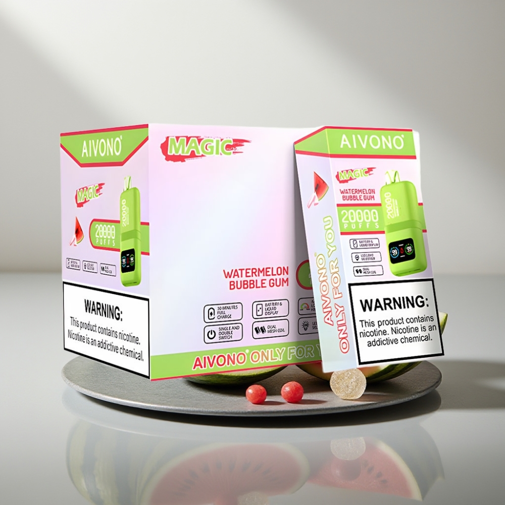 Aivono AIM MAGIC 20000 Puffs 0%-5% Nic 26ml Dual Mesh LCD Type-C 600mAh אבטיח מסטיק בועות