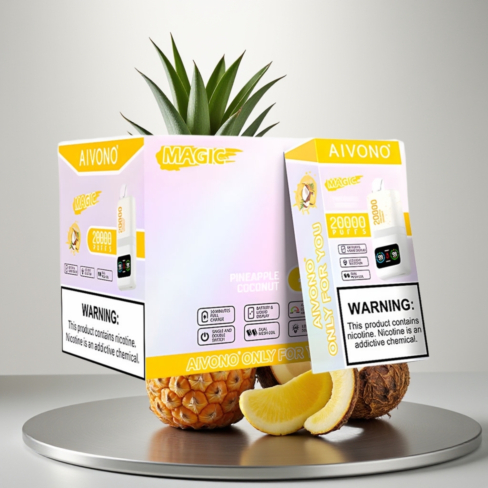 Aivono AIM MAGIC 20000 Puffs Disposable Vape אננס קוקוס 26ml Dual Mesh LCD Type-C 600mAh