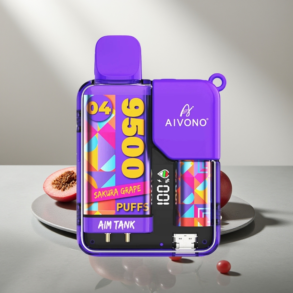 Aivono Aim Tank 9500 Puffs 18ml 650mAh LCD 1.2Ω סָקוּרָה עֲנָבִים