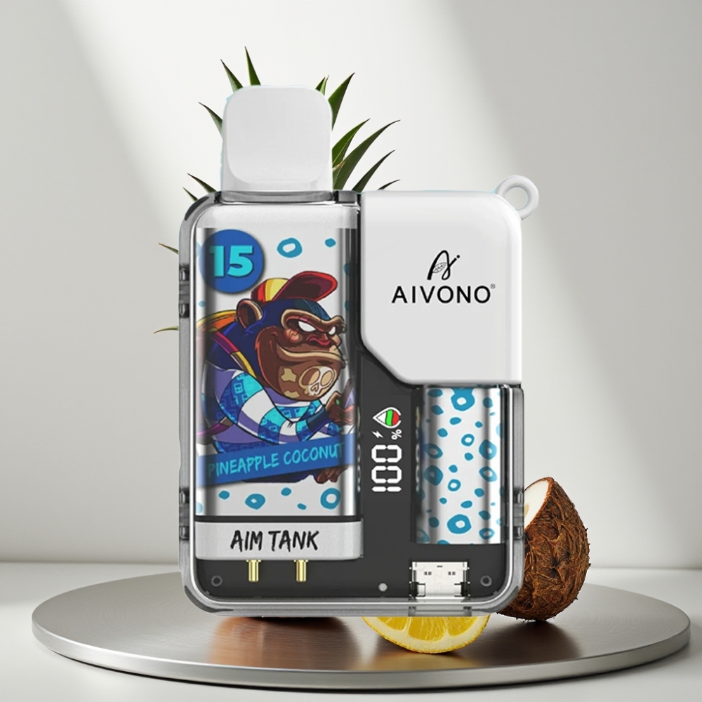 Aivono Aim Tank 9500 Puffs 18ml 650mAh LCD 1.2Ω אננס קוקוס