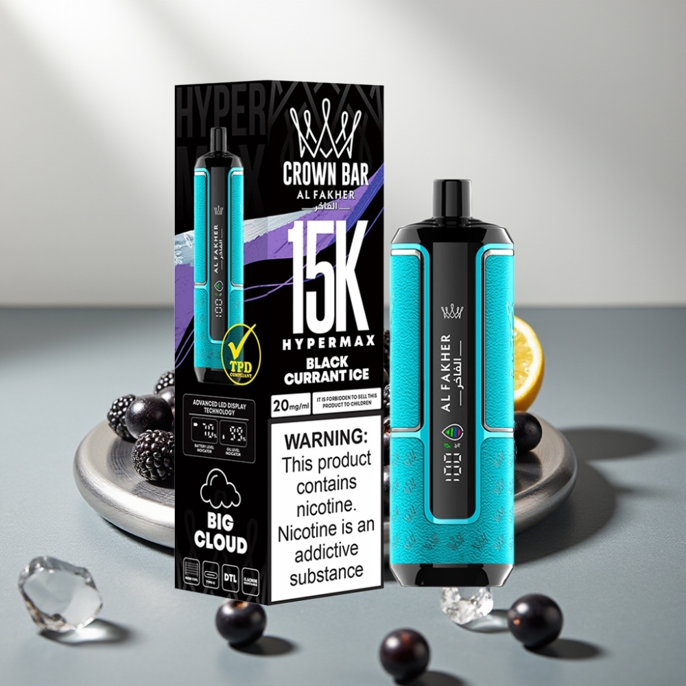 Al Fakher Crown Bar 15K Hypermax 22ml 600mAh Type-C DTL 6mg שחור-קרח