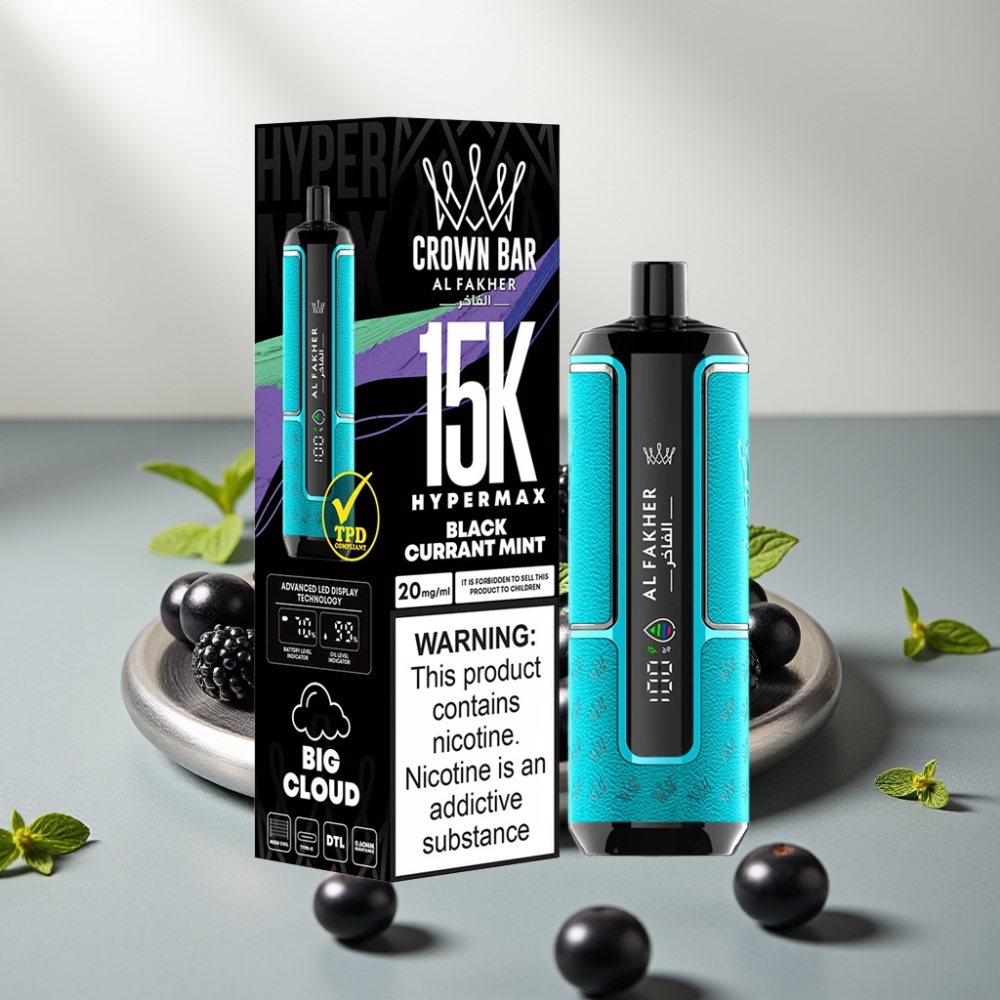 Al Fakher Crown Bar 15K Hypermax 22ml 6mg Blackcurrant Mint ענבר נענע