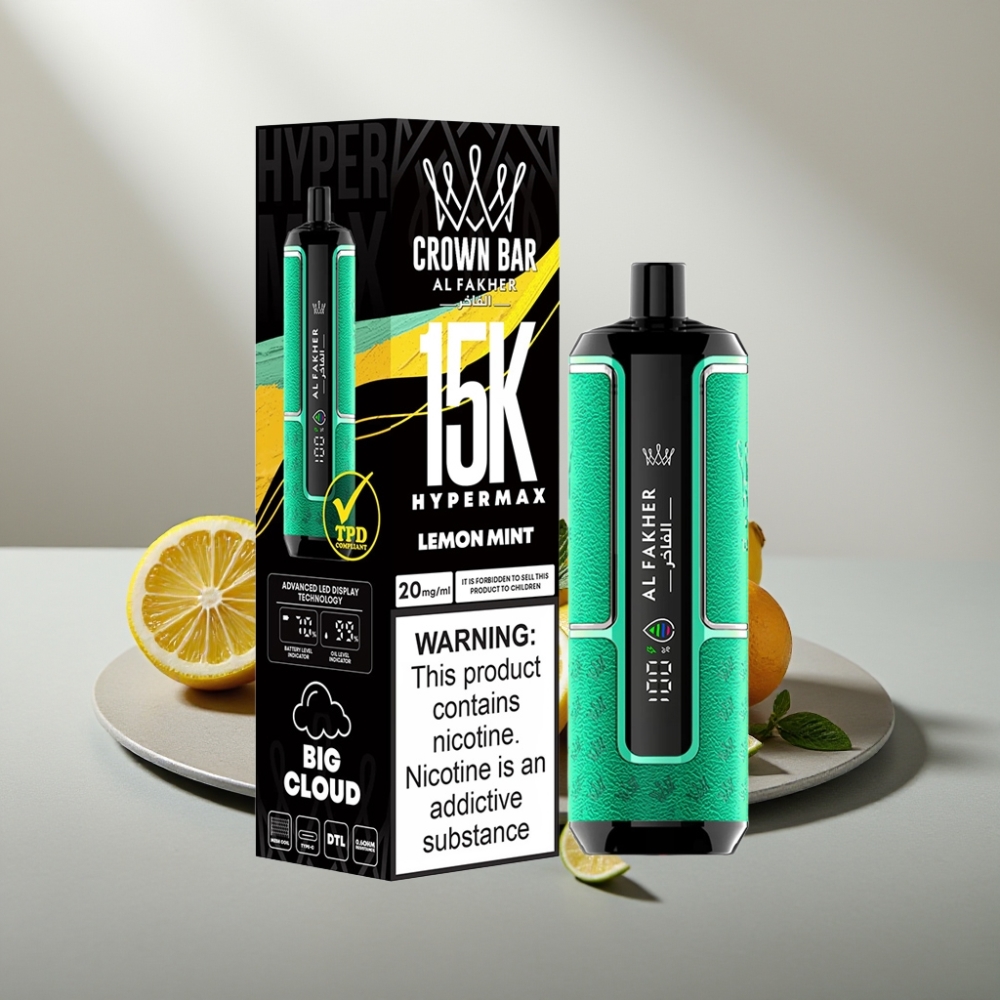Al Fakher Crown Bar 15K Hypermax 22ml 6mg לימון נענע Disposable Vape