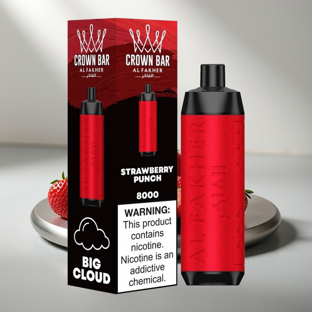 Al Fakher Crown Bar 8000 600mAh 18ml 5mg 0.6Ω תות פאנץ\'