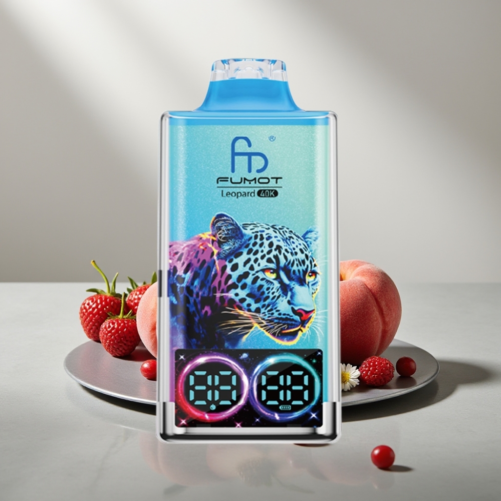 Fumot Leopard 40K Puffs 0%-5% Nicotine 700mAh Dual Mesh Type-C Digital Display אפרסק-ענב