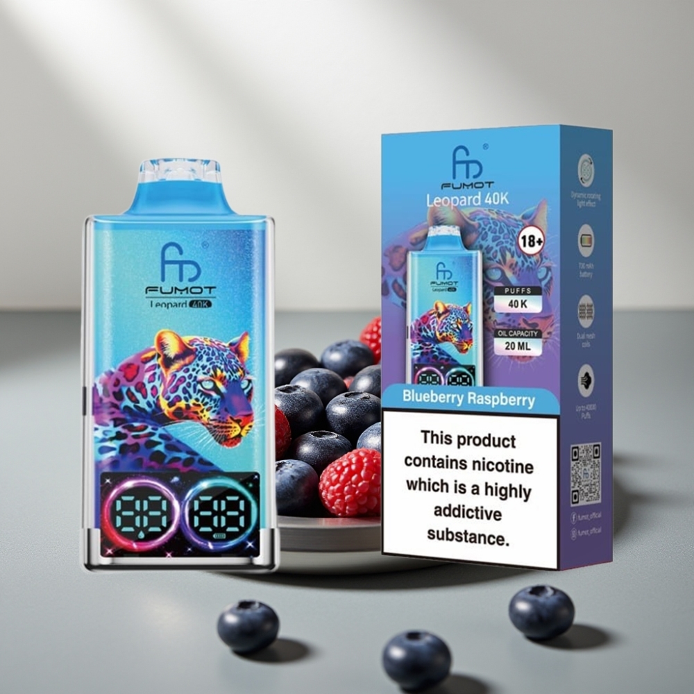 Fumot Leopard 40K Puffs 0-5% Nicotine 700mAh Dual Mesh Type-C Digital Display פטל אוכמניות