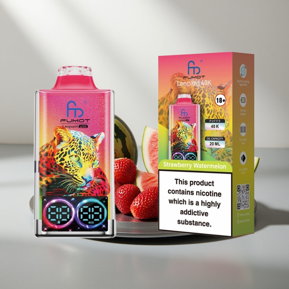 Fumot Leopard 40K Puffs Disposable Vape תות אבטיח 0%-5% Nicotine 700mAh Dual Mesh Type-C