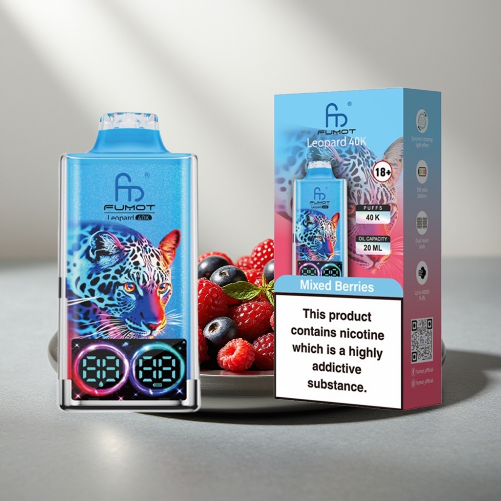 Fumot Leopard 40K Puffs Disposable Vape 0%-5% Nicotine 700mAh Dual Mesh Type-C Mixed Berries