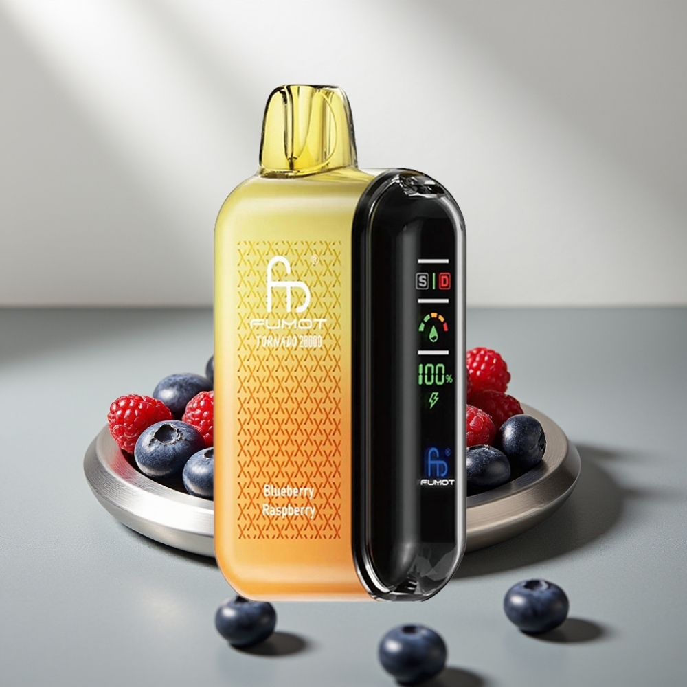 Fumot Tornado 20000 Puffs רשת כפולה 20 מ"ל 850mAh תצוגה חכמה זרימת אוויר 2% אוכמניות פטל