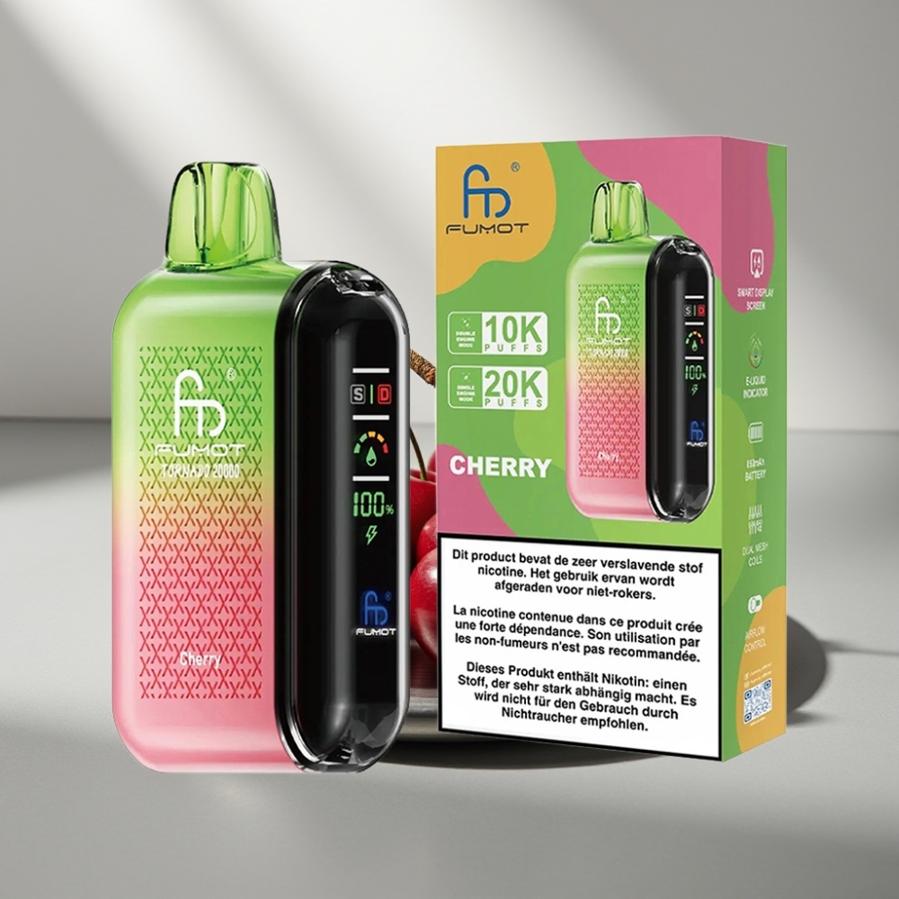 Fumot Tornado 20000 Puffs דובדבן סוללה נטענת 850mAh Dual Mesh Coil Smart Display