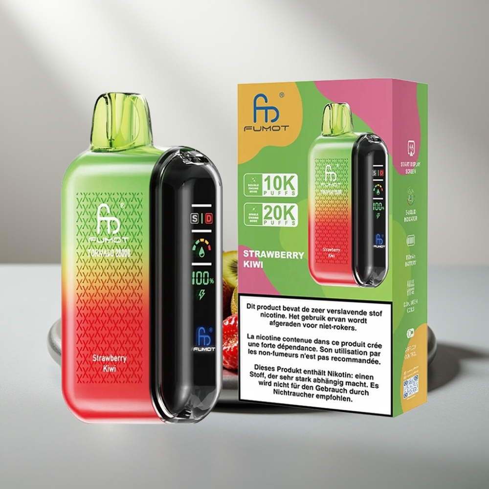Fumot Tornado 20000 Puffs Dual Mesh 20ml 850mAh Display Airflow 2% תות קיווי