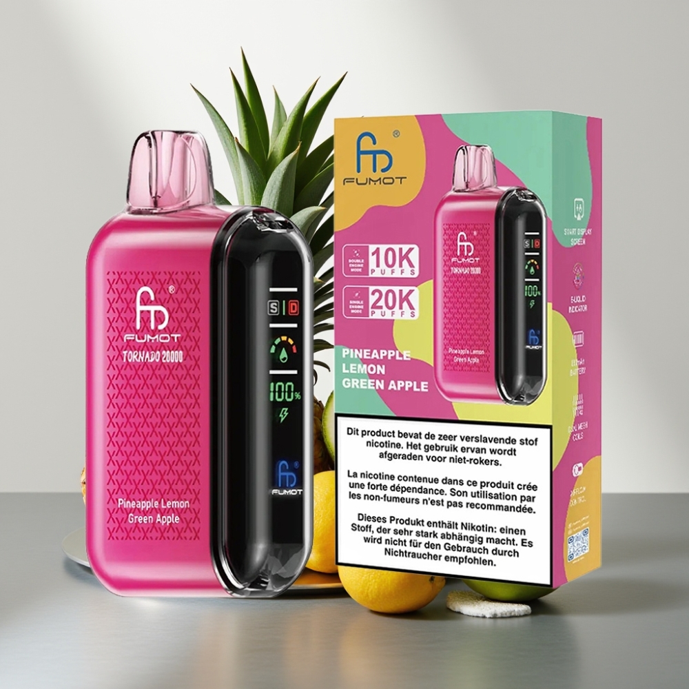 Fumot Tornado 20000 Puffs Dual Mesh 20ml 850mAh Display Airflow 2% אננס לימון תפוח ירוק