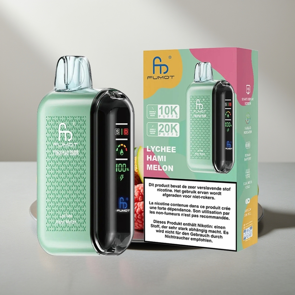 Fumot Tornado 20000 Puffs Dual Mesh 20ml 850mAh Display Airflow 2% ליצ\'י מלון חמי