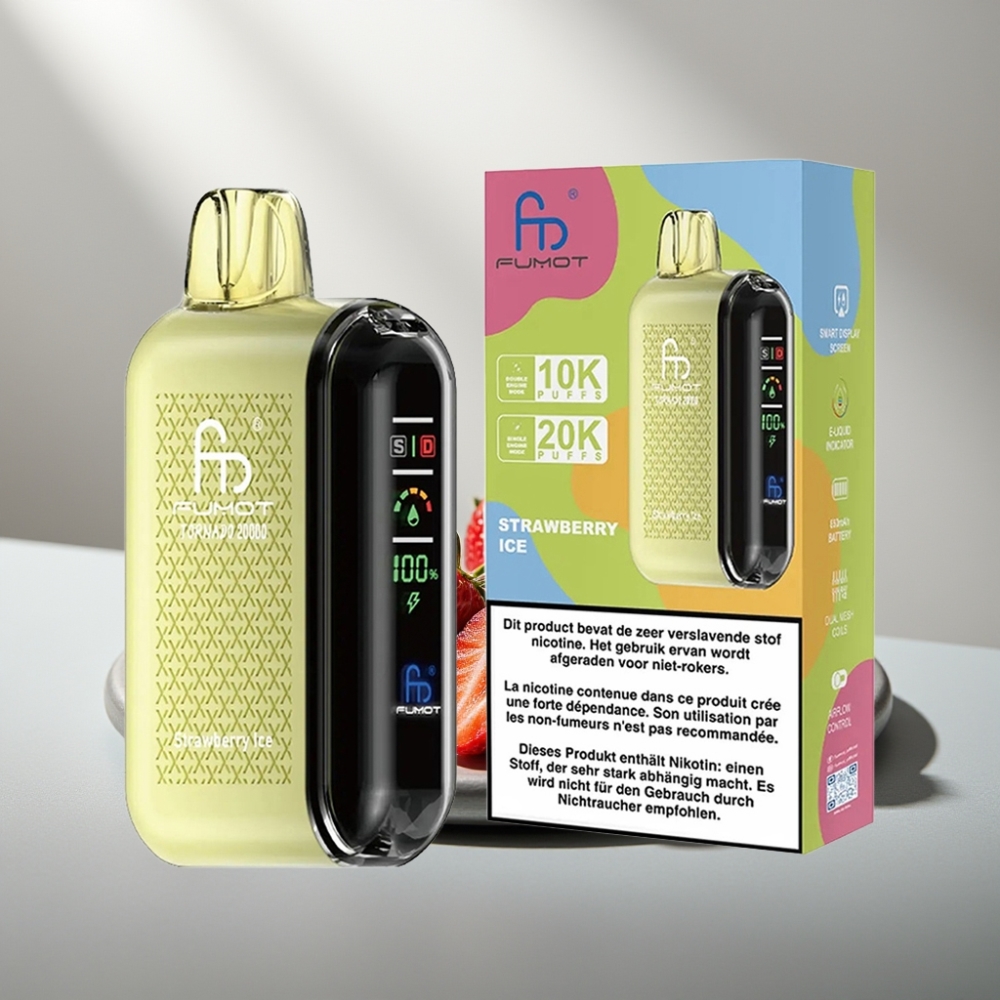 Fumot Tornado 20000 Puffs Dual Mesh 20ml 850mAh Display Airflow 2% תות קרח