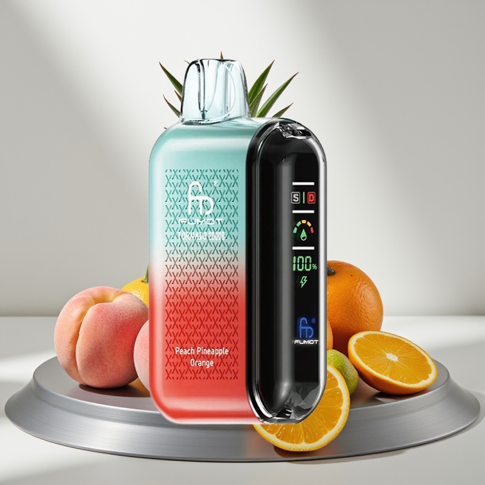 Fumot Tornado 20000 Puffs Dual Mesh 20ml 850mAh Smart Display Airflow 2% אפרסק אננס תפוז