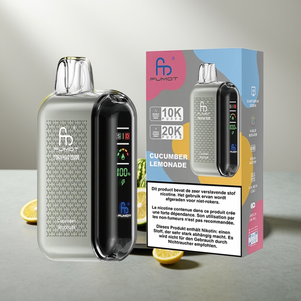 Fumot Tornado 20000 Puffs Dual Mesh 20ml 850mAh Smart Display Airflow 2% מלפפון לימונדה