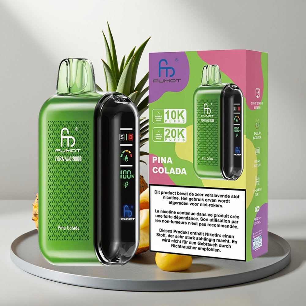 Fumot Tornado 20000 Puffs Dual Mesh 20ml 850mAh Smart Display Airflow 2% פינא קולדה