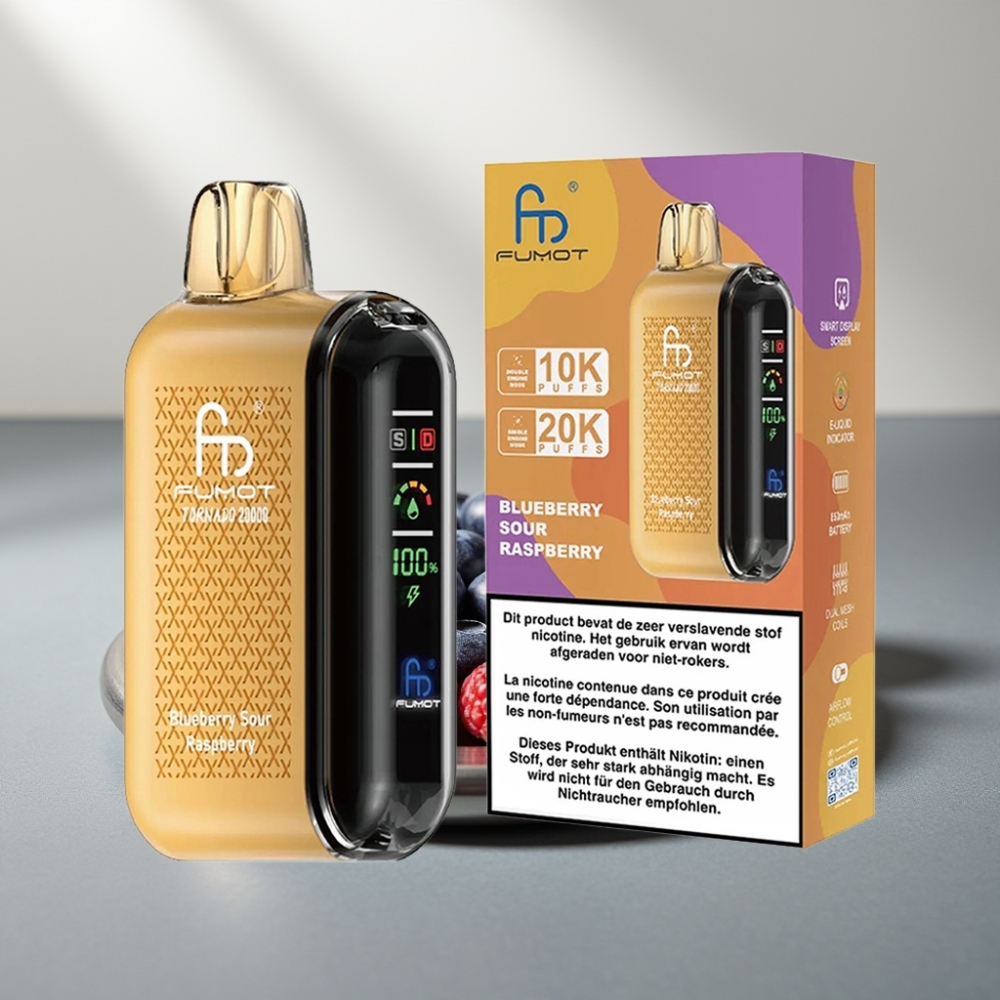 Fumot Tornado 20000 Puffs Dual Mesh 20ml 850mAh Smart Display Airflow 2% Nicotine פטל חמוץ אוכמניות