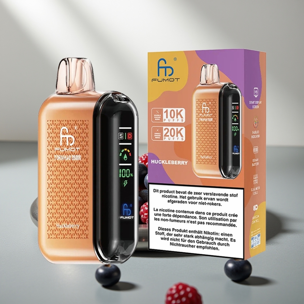 Fumot Tornado 20000 Puffs Dual Mesh 20ml 850mAh Smart Display Airflow 2% Nicotine Huckleberry ענב בר