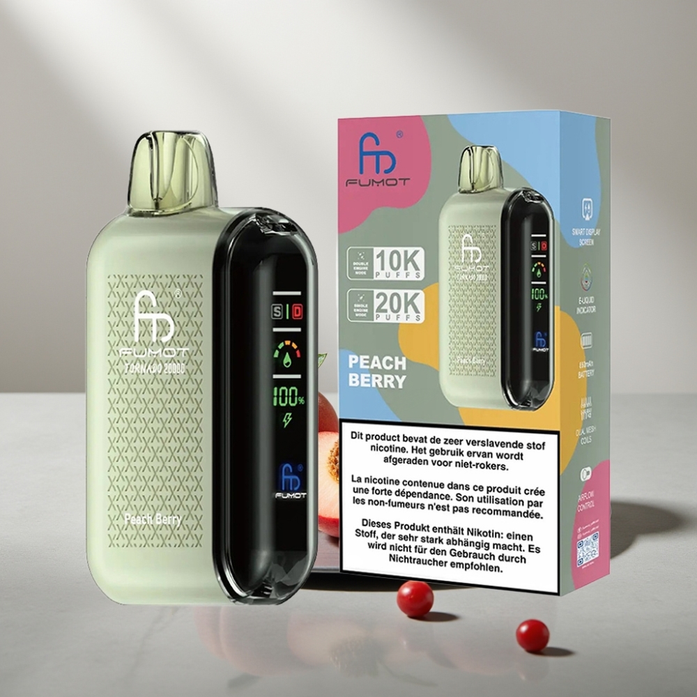Fumot Tornado 20000 Puffs Dual Mesh 20ml 850mAh Smart Display Airflow 2% Peach Berry