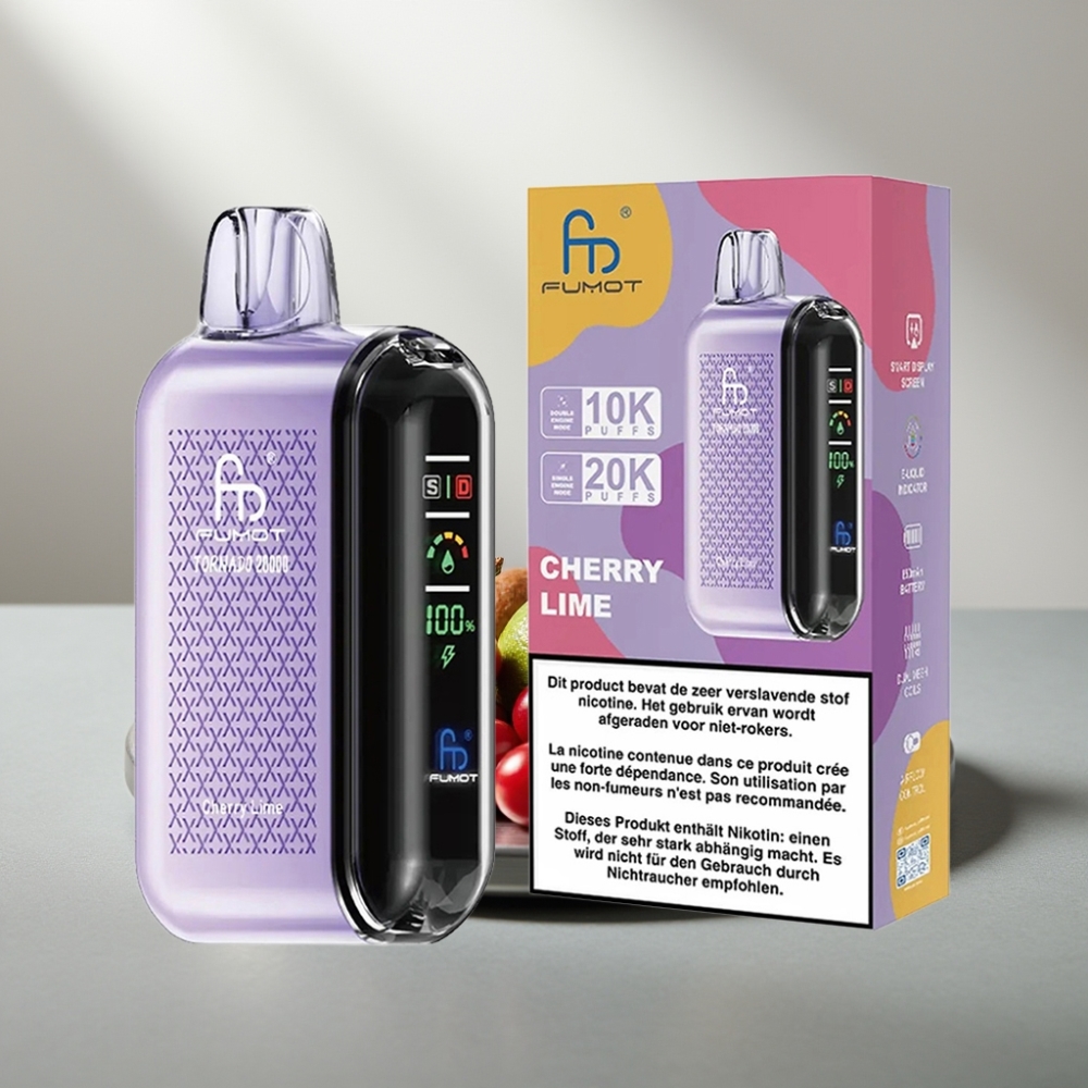 Fumot Tornado 20000 Puffs Dual Mesh 20ml 850mAh Smart Display Cherry Lime