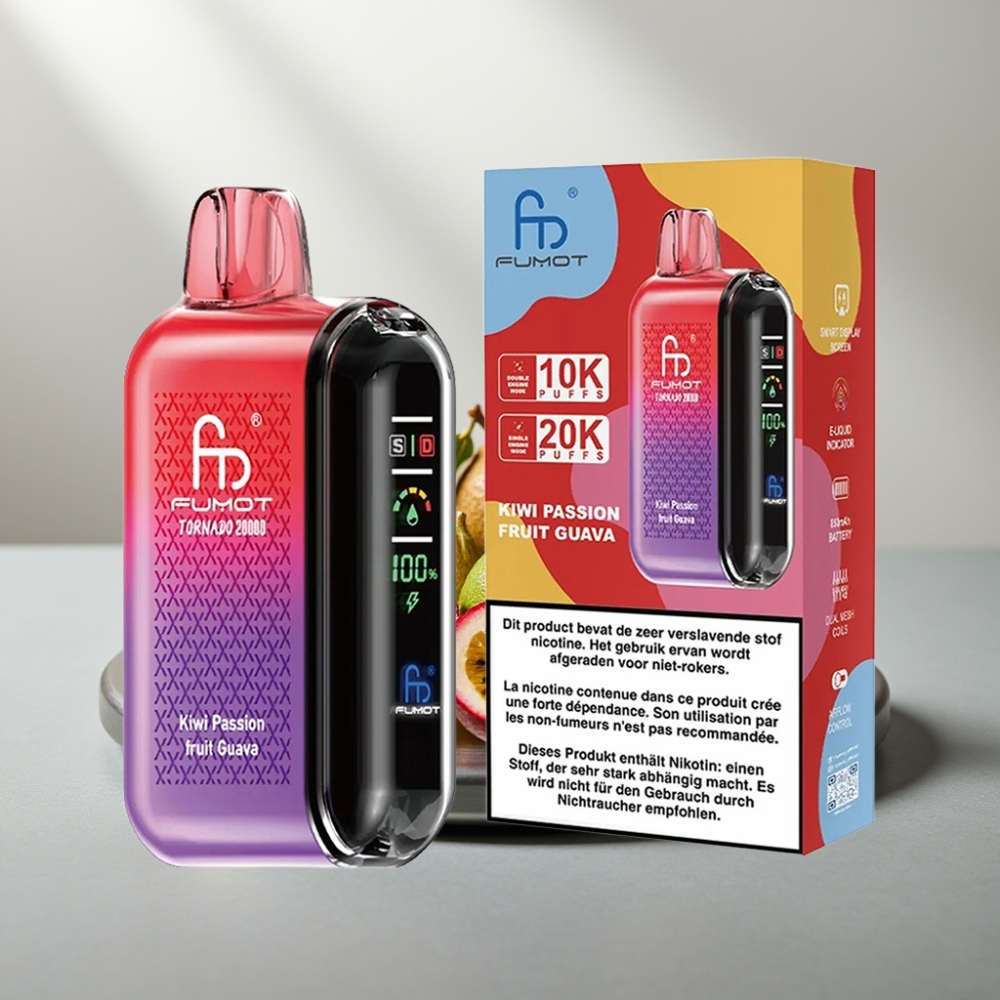 Fumot Tornado 20000 Puffs Dual Mesh Coil 20ml 850mAh Display Airflow Kiwi Passion Guava