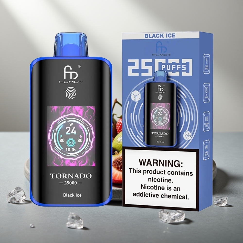 Fumot Tornado 25000 Puffs Disposable Vape HD Screen 700mAh 20ml Type-C Black Ice