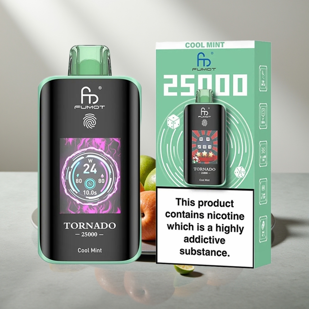 Fumot Tornado 25000 Puffs HD Screen 700mAh 20ml 0/2%/3%/5% נענע קרירה