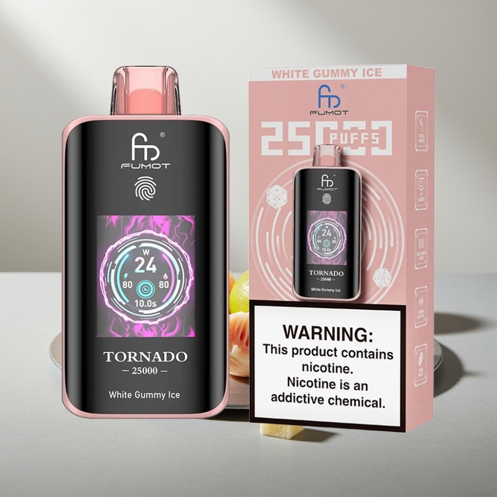Fumot Tornado 25000 Puffs HD Screen 700mAh 20ml 0/2/3/5% Type-C גומי לבן גלידה