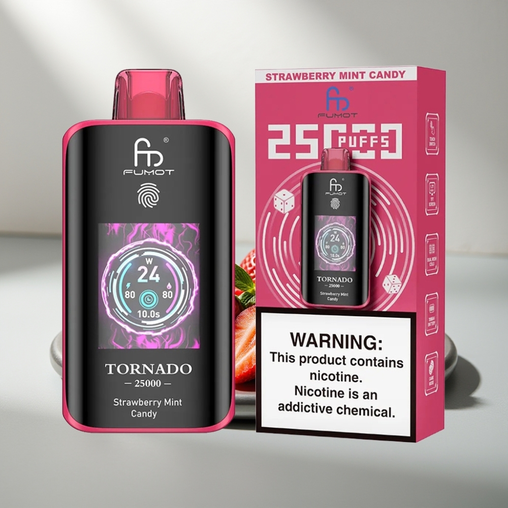 Fumot Tornado 25000 Puffs HD Screen 700mAh 20ml Type-C תות מנטה סוכריות