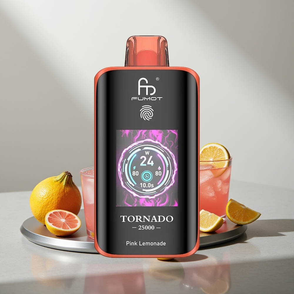 Fumot Tornado 25000 Puffs HD Screen 700mAh Rechargeable 20ml Type-C לימונדה ורודה