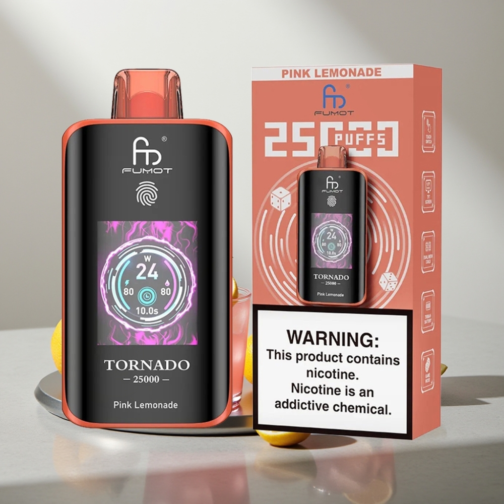 Fumot Tornado 25000 Puffs HD Screen 700mAh Rechargeable 20ml Type-C לימונדה ורודה