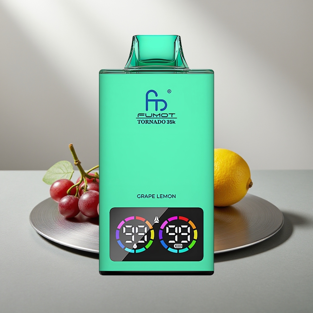 Fumot Tornado 35000 Disposable Vape ענבים לימון Dual Mesh Coil RGB Lights 15ml 700MAH USB-C