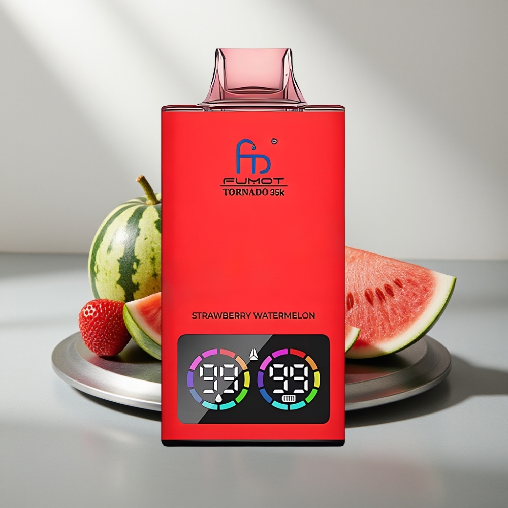 Fumot Tornado 35K Disposable Vape 35000 Puffs Dual Mesh 15ml RGB Lights תות אבטיח USB-C
