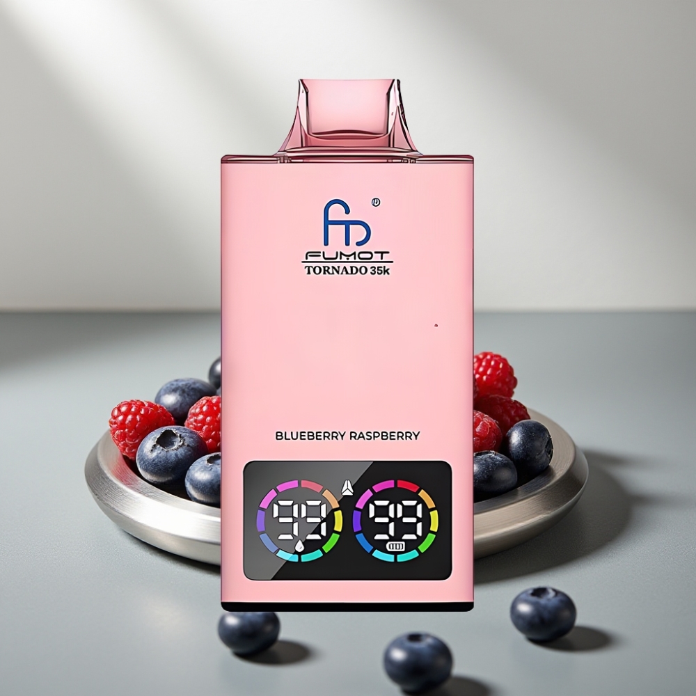 Fumot Tornado 35K Disposable Vape 35000 Puffs Dual Mesh USB-C Blueberry Raspberry פטל אוכמניות