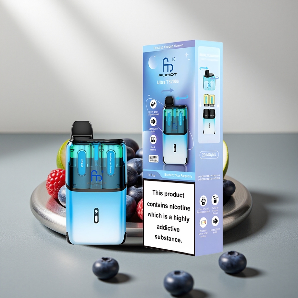Fumot Ultra T32000 32000 פאפים סוללה 800mAh נוזל 24ml טעין Type-C 2% ניקוטין Dr Blue - אוכמניות פטל חמוץ