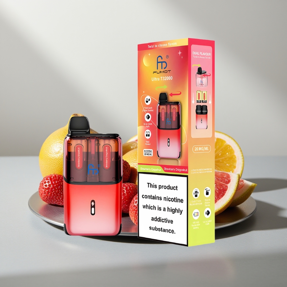 Fumot Ultra T32000 32000 פאפים סוללה 800mAh טעון Type-C 24ml ניקוטין 20mg תות אשכולית - תות פיטאיה