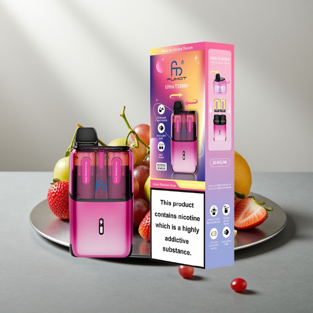 Fumot Ultra T32000 32000 פאפים סוללה 800mAh טעון Type-C טיפה בצבעי קשת ענבים - טיפה בצבעי קשת תות