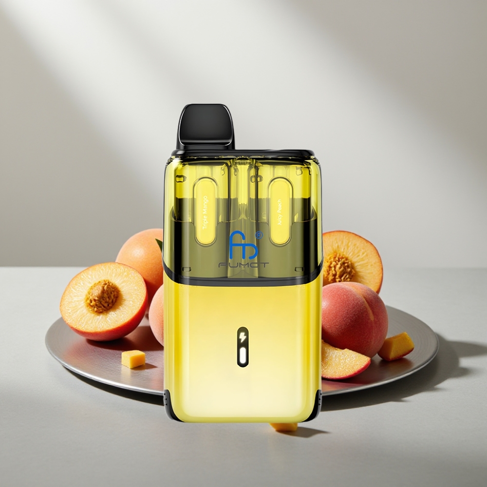 Fumot Ultra T32000 Disposable Vape 32000 Puffs 800mAh Type-C Triple Mango - Juicy Peach (מנגו משולש - אפרסק עסיסי)
