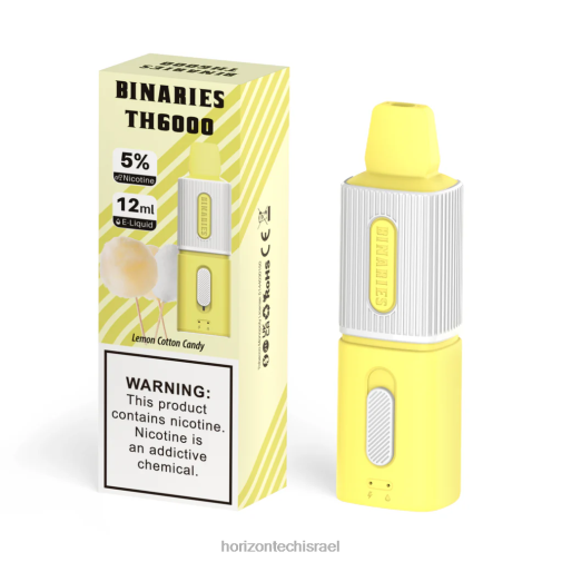 HorizonTech Binaries Cabin th6000 חד פעמי 12 מ"ל צמר גפן מתוק לימון HorizonTech vape kit 28N28100