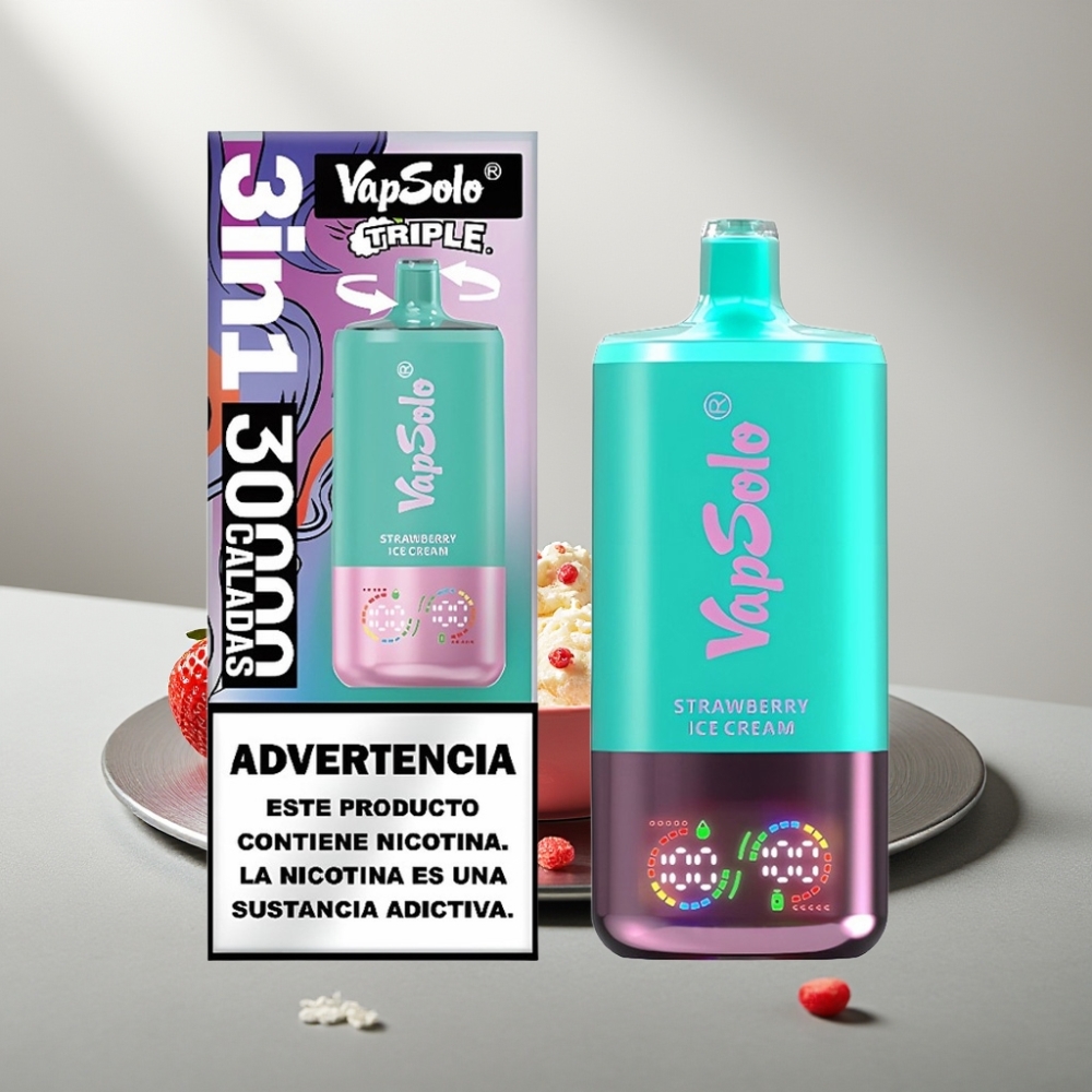VapSolo Triple 30000 Puffs 40ml 20/50mg תות גלידה Type-C 3 טנקים