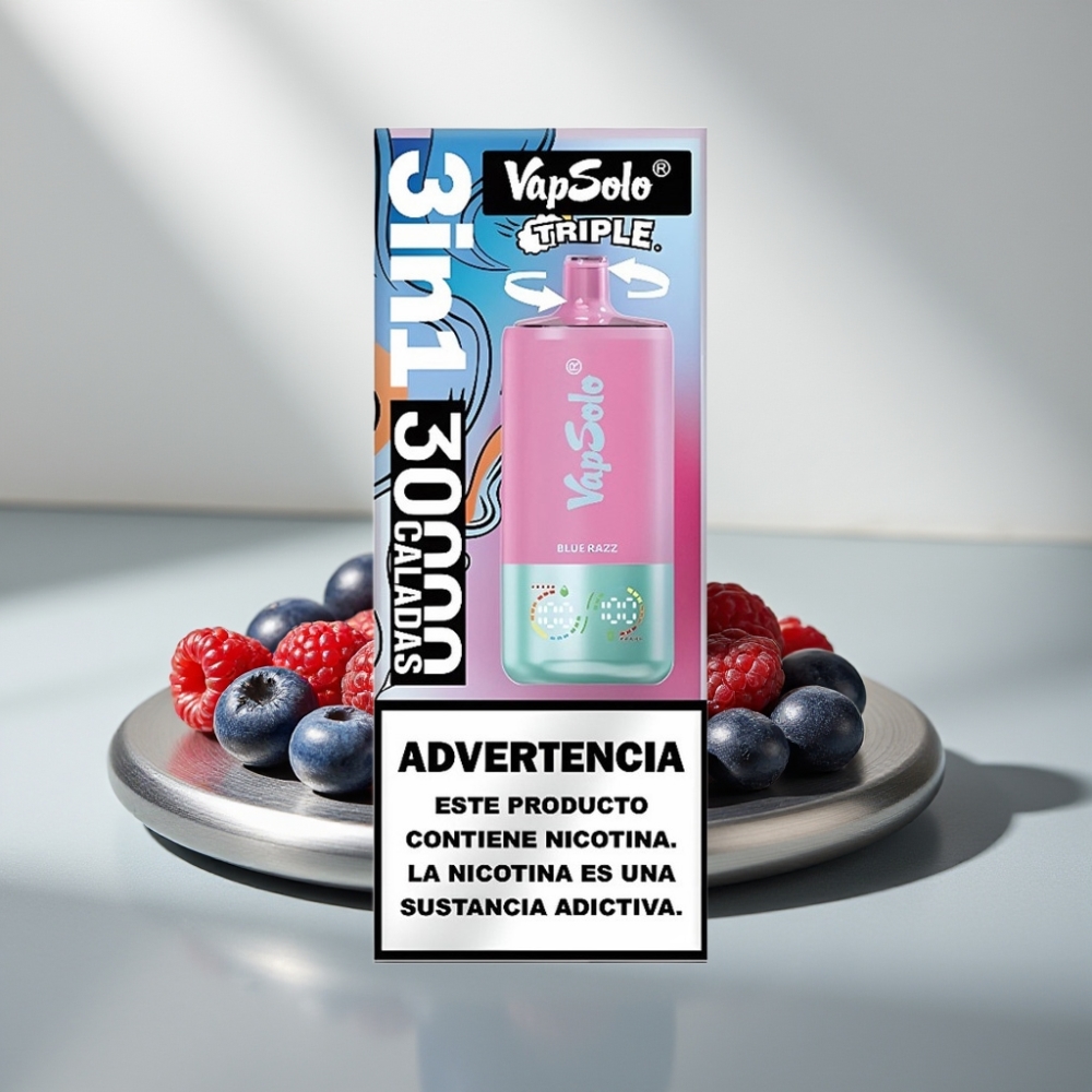VapSolo Triple 30000 Puffs 40ml 20/50mg Type-C 3 טנקים Blue Razz