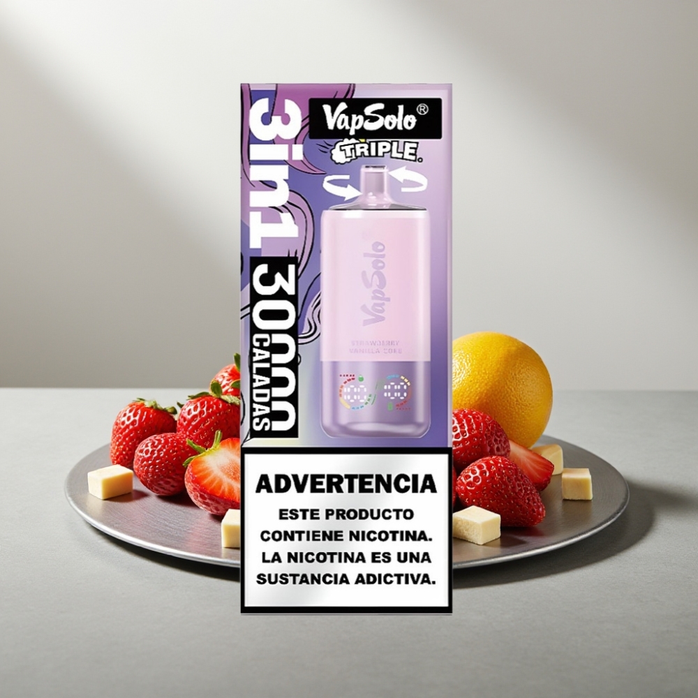 VapSolo Triple 30000 Puffs 40ml 3 Oil Tanks Type-C תות ונילה קולה
