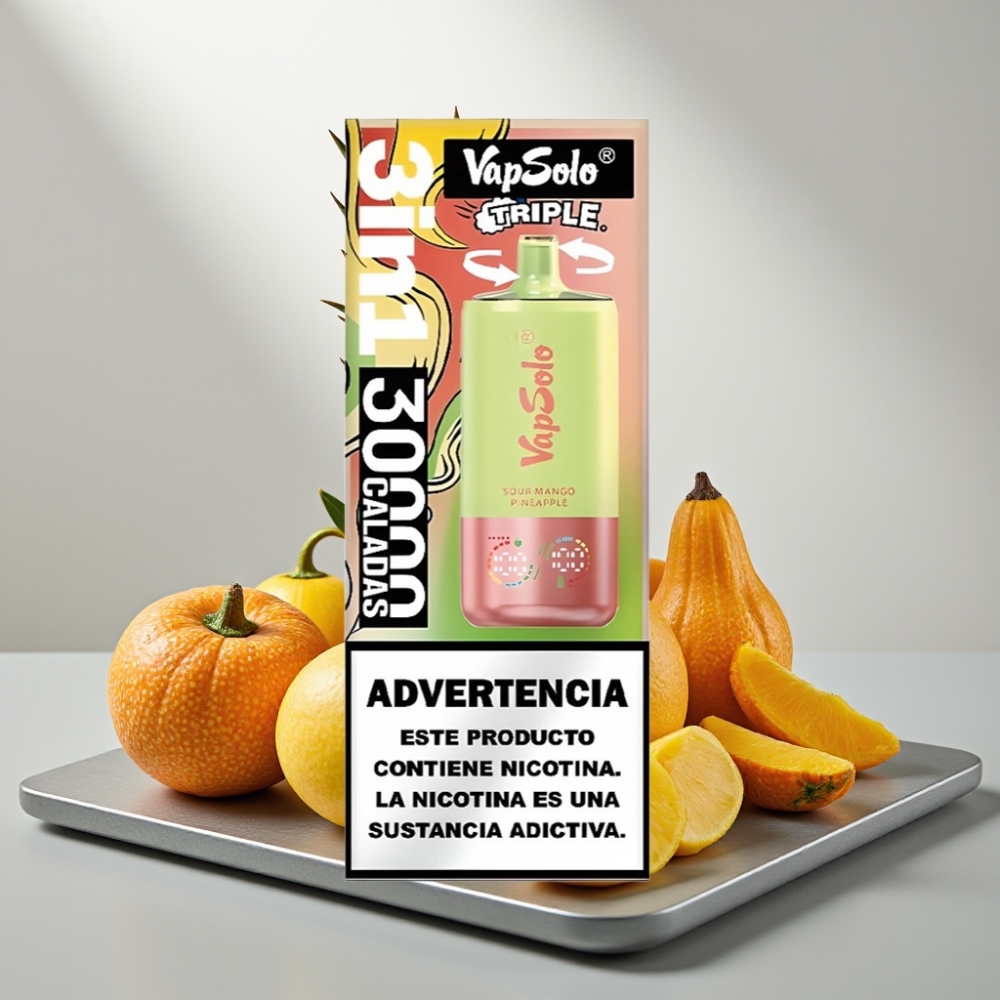 VapSolo Triple 30000 Puffs 40ml 3 Tank Type-C חמוץ מנגו אננס